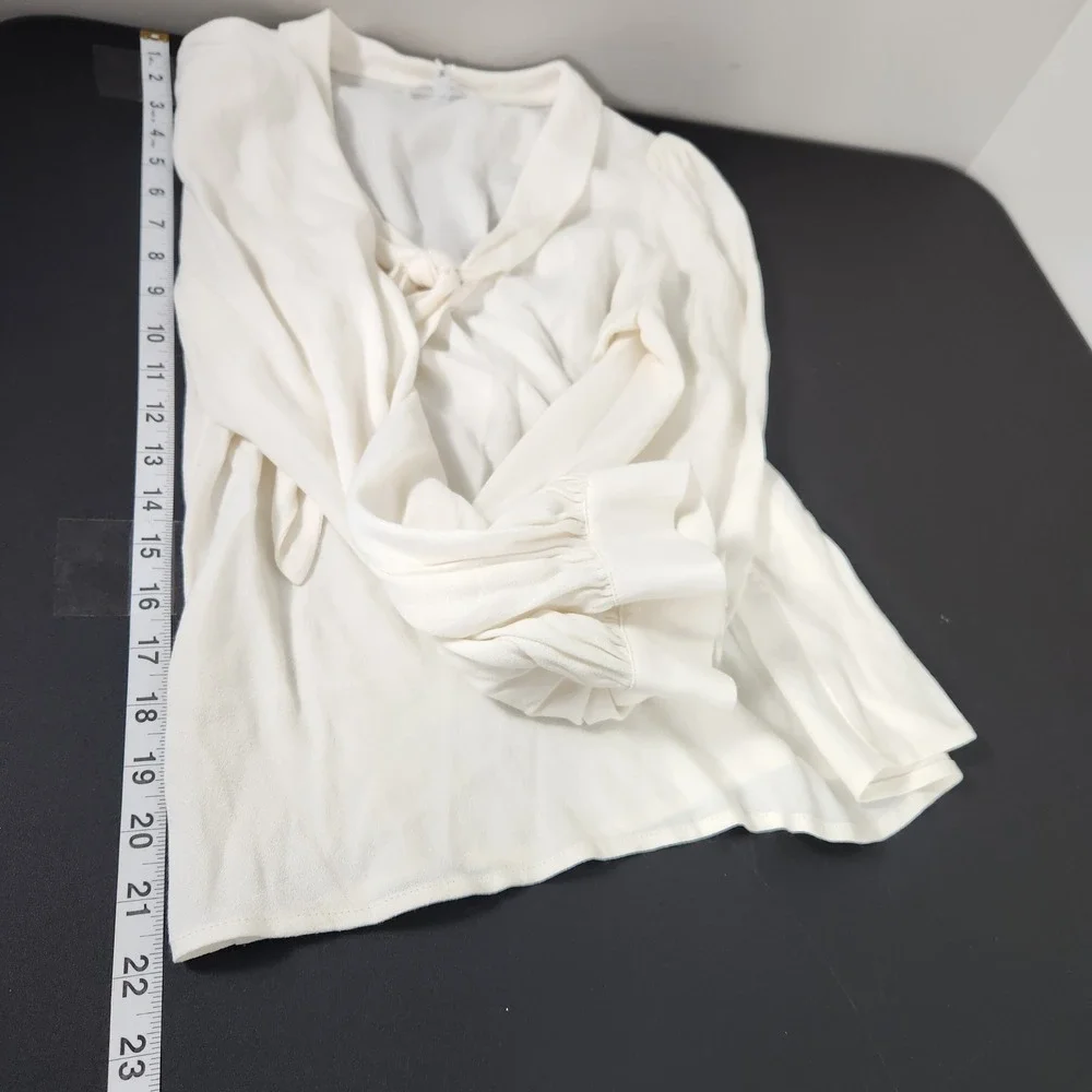 Reformation Anaya Top Gossamer White Tie Neck Puff Sleeve Blouse XS NEW